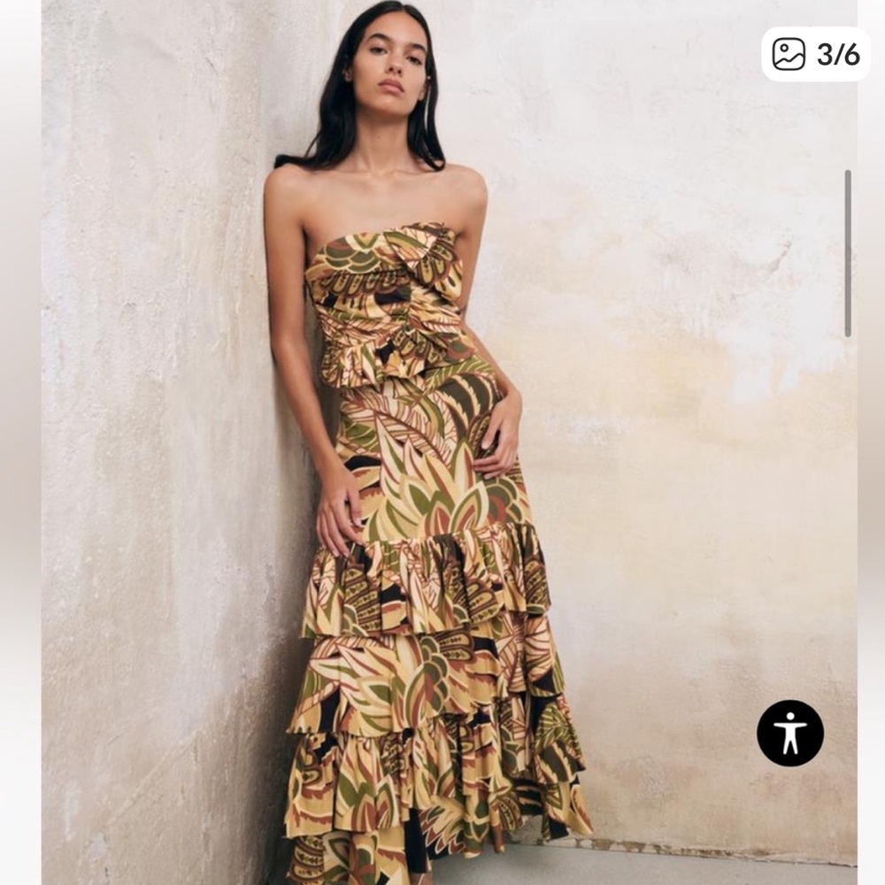 Zara linen blend Multicolor Ruffle Top with Leaf Print